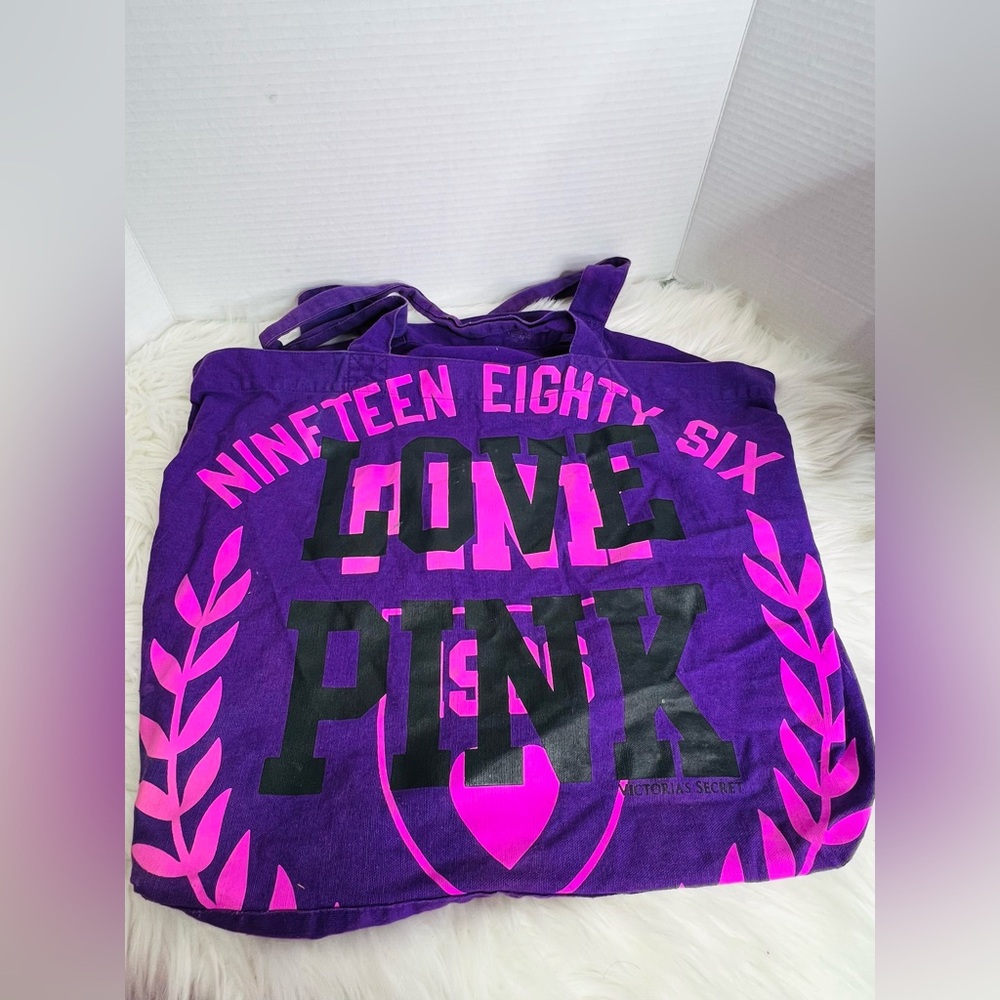 Vintage Pink-Victoria Secret Purple and Pink Tote Bag with Bold Design